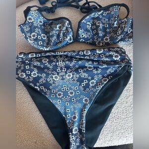 Maaji Floral Blue Bikini Set medium reversible dark navy